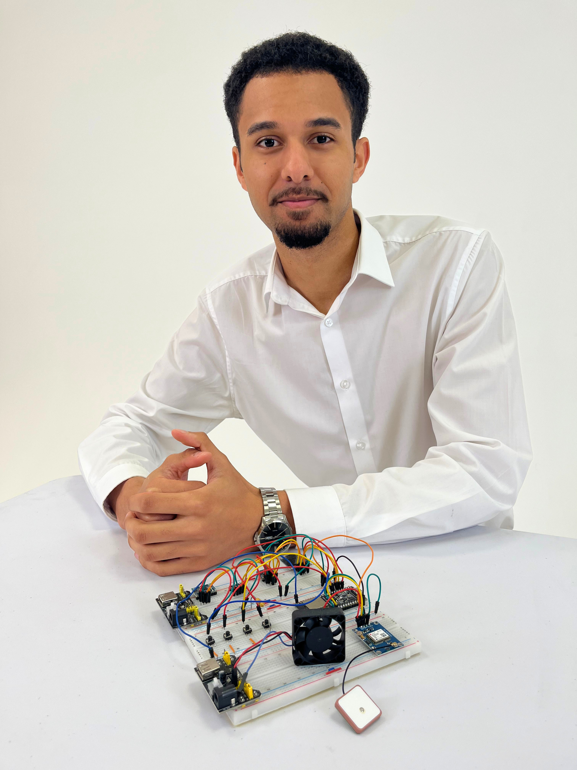 Founder with OG breadboard SKYWALL prototype